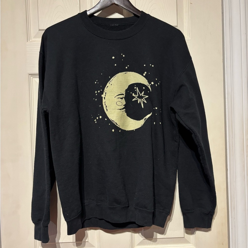 Jackson Rowe Black Crewneck with Gold Crescent Moon Graphic